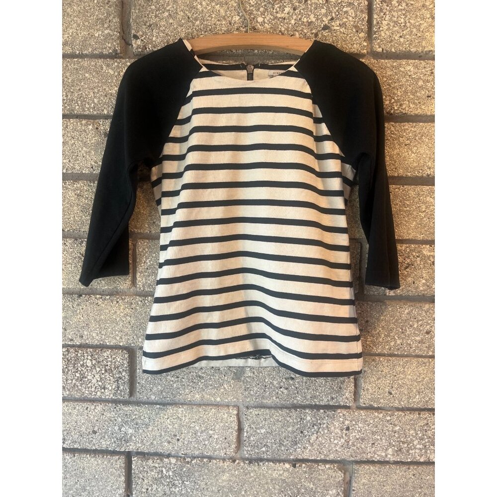 J.Crew Striped Cotton Raglan Sleeve Top XS Black & White